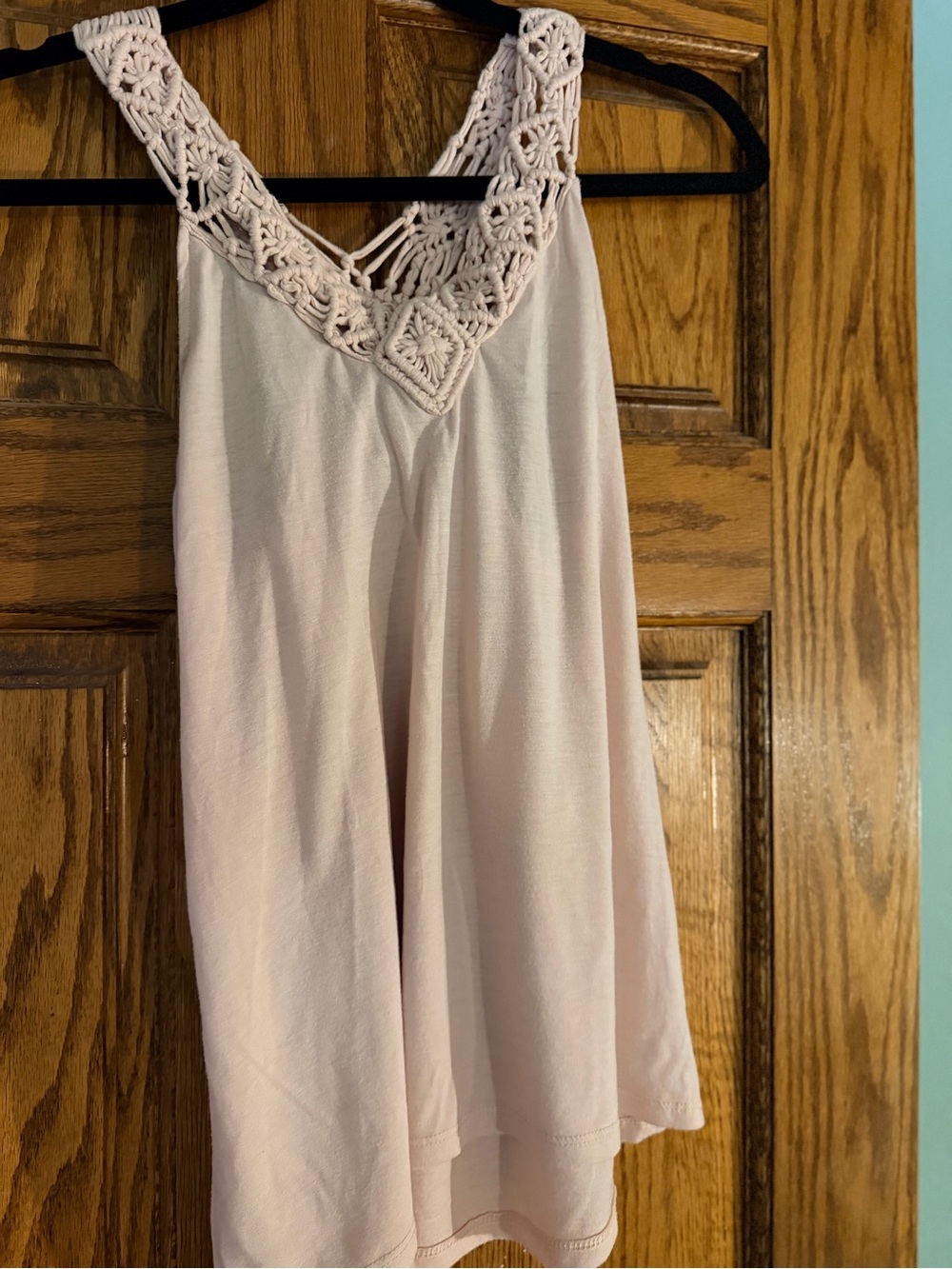 American Eagle Outfitters Pale Pink Crochet-Detail Tank Chemise